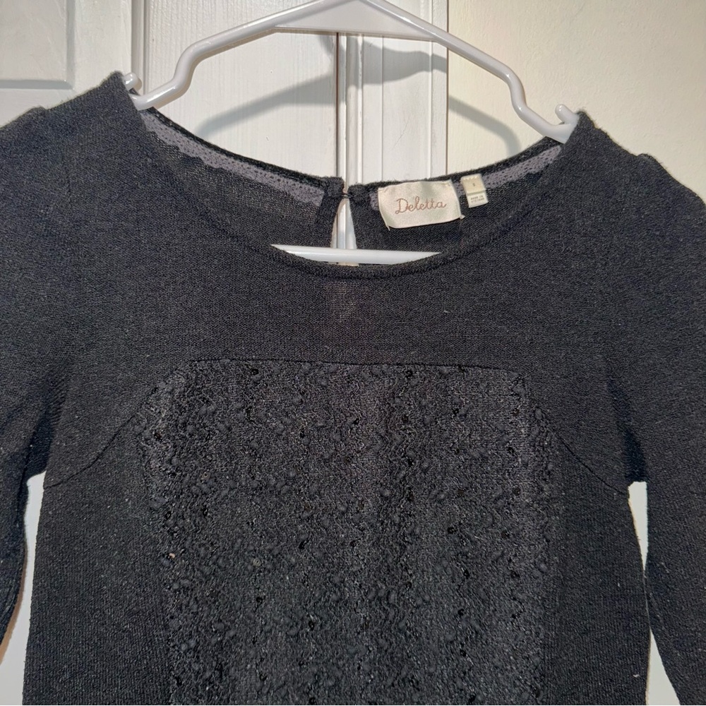 Anthropologie Deletta black boucle sequin peplum half sleeve sweater top S - Picture 4 of 14